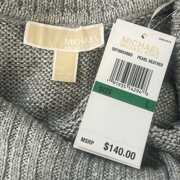 Michael Kors Sparkle Grey Pearl Heather Cowl Fold Over Sweater Large Reg. $140 - Picture 6 of 10